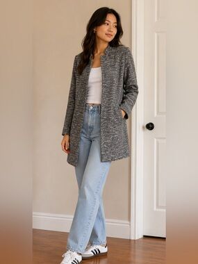 Zara Gray Marled Open-Front Trench Coat